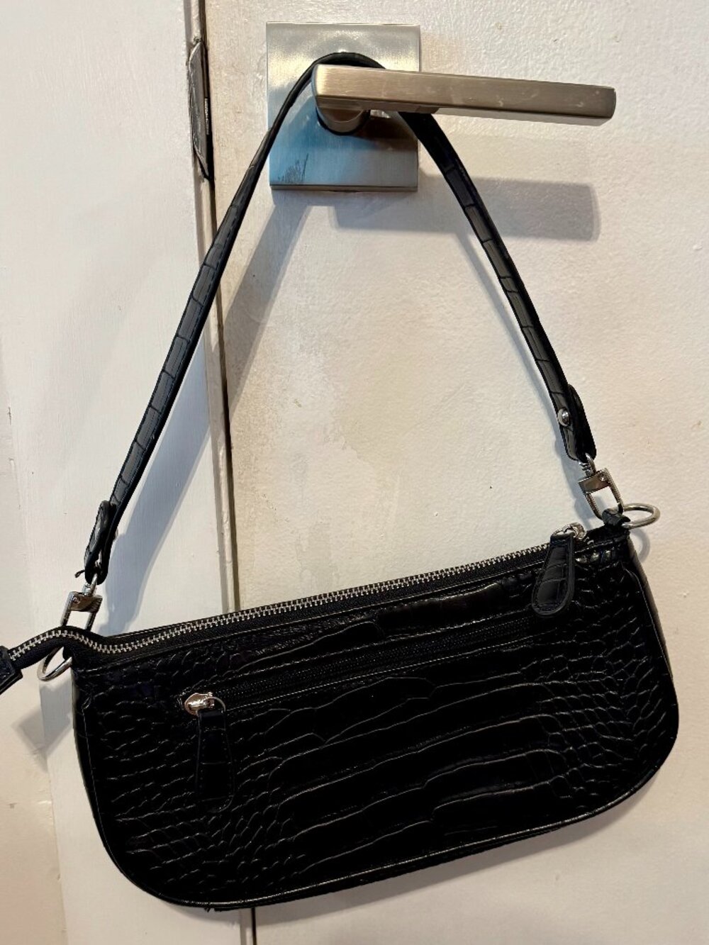Black Crocodile Embossed Shoulder Bag – Sleek Y2K Mini Hobo Purse